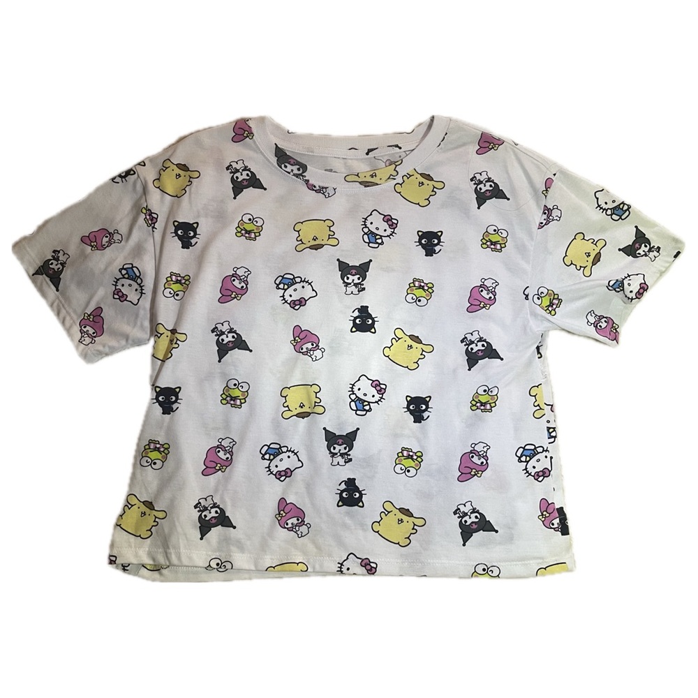 Sanrio Women’s Crop Tee - White with Multicolor Characters